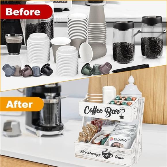 Coffee Bar Accessories Organizer and Storage Countertop, 2 Tier Kitchen Counter - Picture 6 of 6